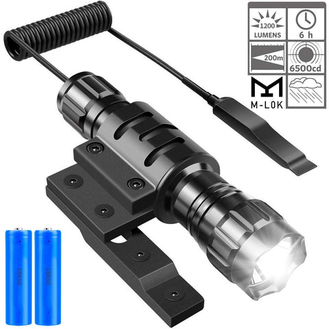 1200 Lumen Tactical Flashlight Rechargeable with M-Lok Rail Mount Remote Switch