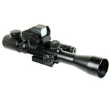 3-9X40 Tactical Rifle Scope + Red Green 4 Reticle Holographic Sight & Red Laser