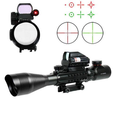 4-12X50 Tactical Rifle Scope Mil-dot with Holographic 4 Reticle Sight-Red Laser
