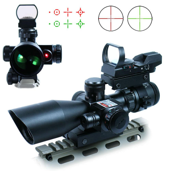 2.5-10X40 Tactical Rifle Scope with Red Laser & Holographic Green-Red Dot Sight