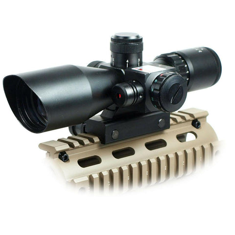 2.5-10x40 Tactical Rifle Scope Red Laser Dual illuminated Mil-dot wit Rail Mount