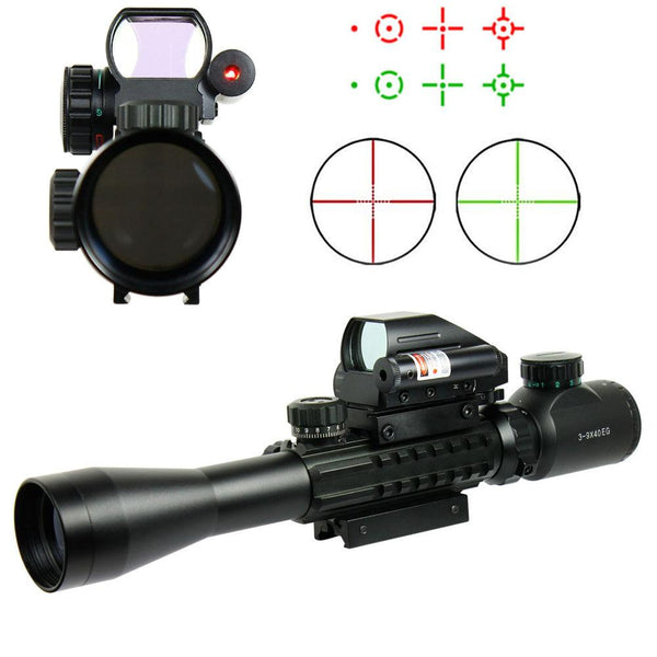3-9X40 Tactical Rifle Scope Mil-dot with Holographic 4 Reticle Sight & Red Lase