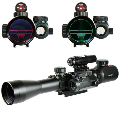 3-9X40 Illuminated Tactical Rifle Scope with Red Laser & Holographic Dot Sight