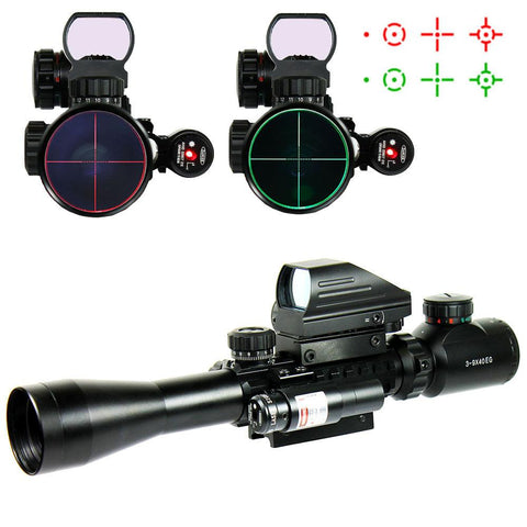 3-9X40 Tactical Rifle Scope with Holographic 4 Reticle Sight & Red Laser JG8