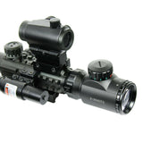 3-9X40 illuminated Tactical Rifle Scope + Red Laser-Dot Sight with Rail Riser