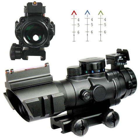 4X32 Tactical Rifle Scope - Tri-Illuminated Chevron Recticle Fiber Optic Sight - West Lake Tactical