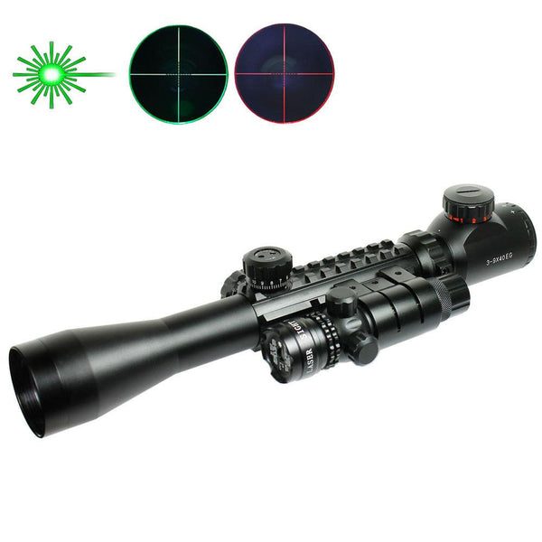 3-9x40 Hunting Rifle Scope Dual illuminated Snipe Scope & Green Laser Sight