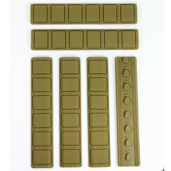 Pack of 6 Tan KeyMod Rail Cover Textured Anti Slip Soft Rubber Panels - 6.25"