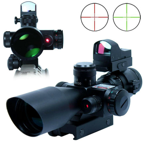 2.5-10X40 Tactical Rifle Scope with Red Laser & Mini Reflex 3 MOA Red Dot Sight