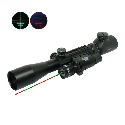 Tactical C3-9X40EG Optical Rifle Scope with Green Laser Sight Mounts & Acc Rails