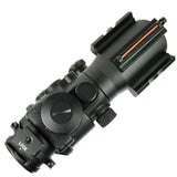 4X32 Prismatic Rifle Scope with Fiber Optic Sight Tri-illuminated BDC Recticle
