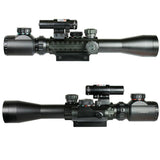 3-9X40 illuminated Tactical Rifle Scope + Red Laser-Dot Sight with Rail Riser